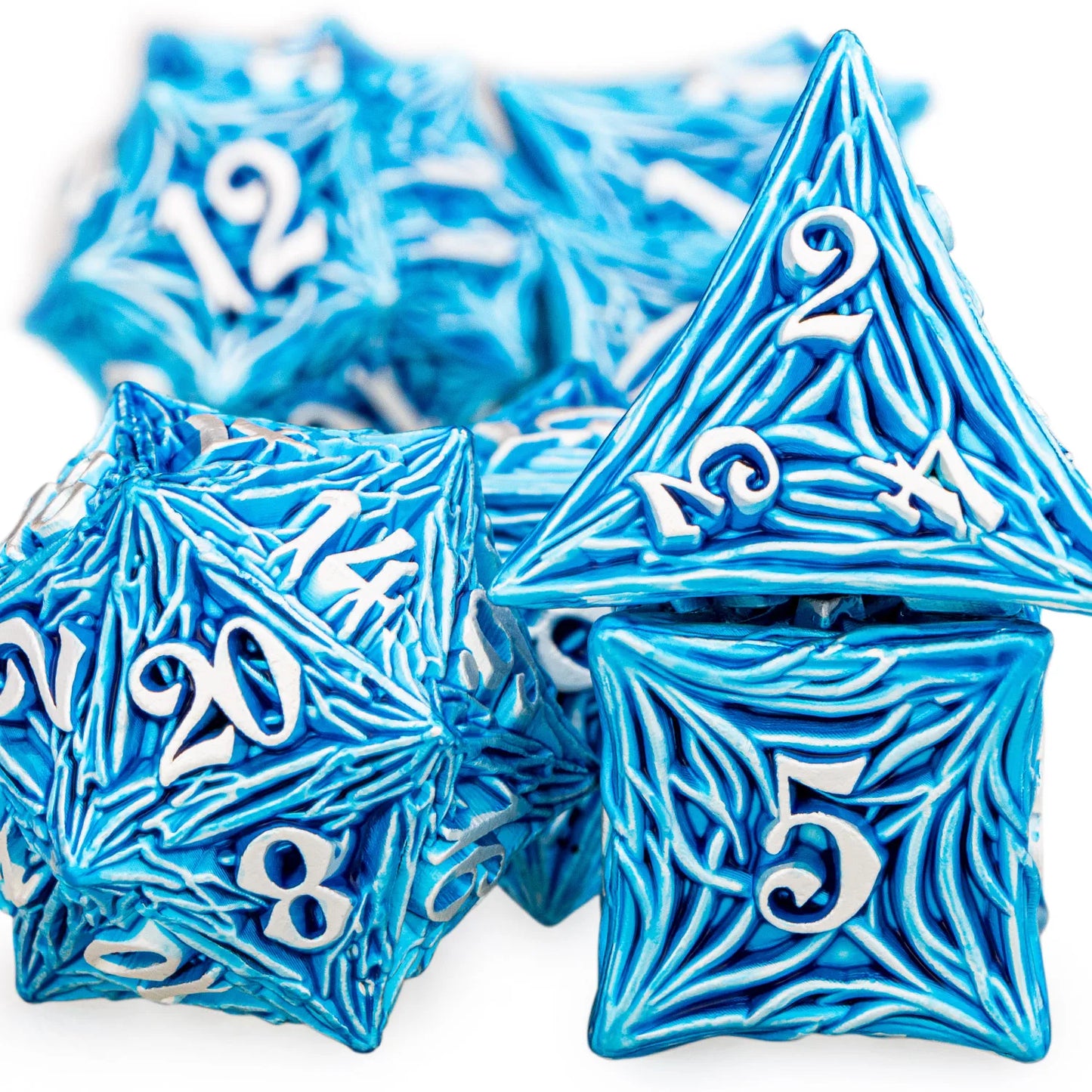 ORIFANTUO Blue Tree Root Dnd Metal Dice Set D&amp;D Polyédrique Dés pour D et D Dungeon et Dragon Pathfinder Jeu de Rôle Dés