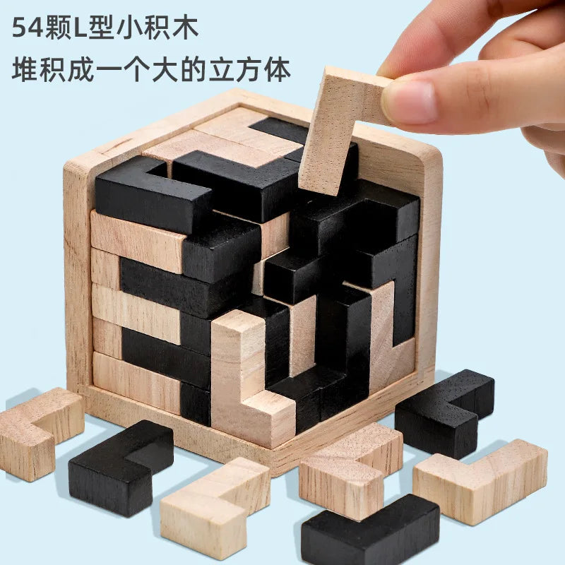 Puzzle cube 3D Luban imbriqué jouet en bois éducatif créatif cerveau QI esprit jeu d'apprentissage précoce cadeau pour enfants lettre 54T