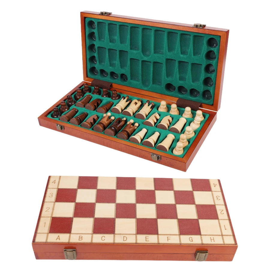 13-Inch Portable Folding Chess Set - Handcrafted Intricate Wooden Pieces, Perfect for Adults and Beginners