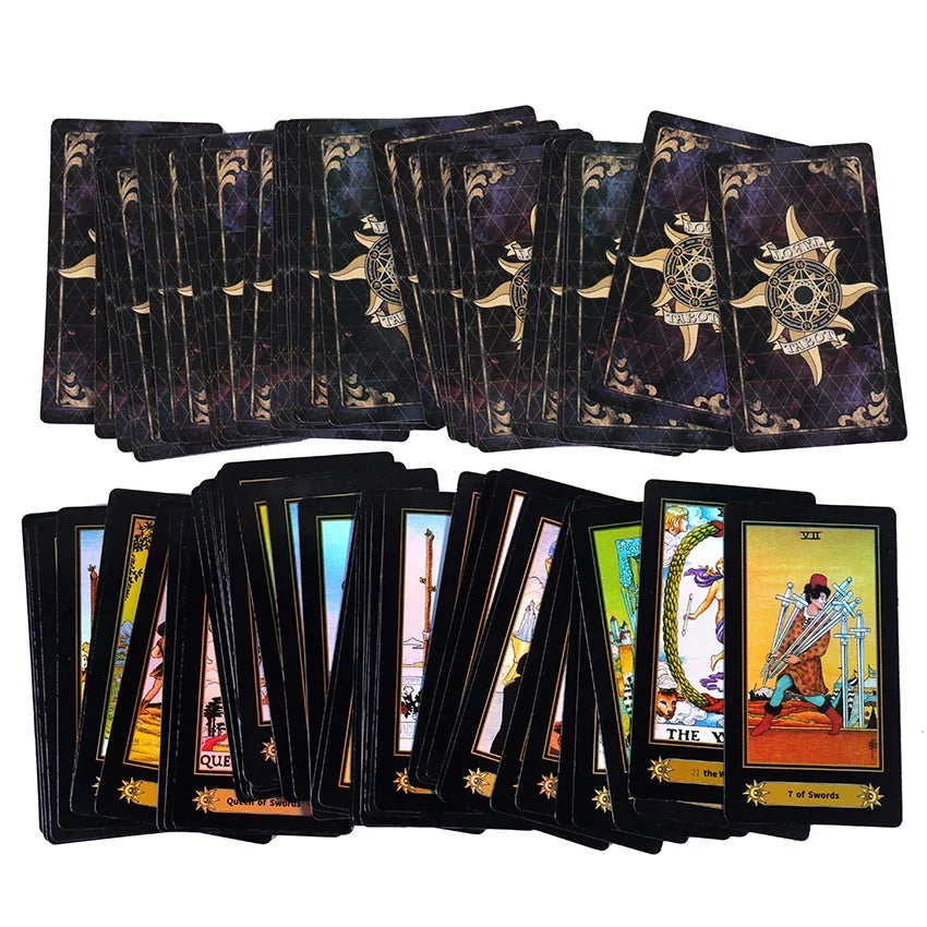 1 juego nuevo de cartas de tarot con láser plateado brillante, edición misteriosa, 78 cartas de juego de mesa de astrología