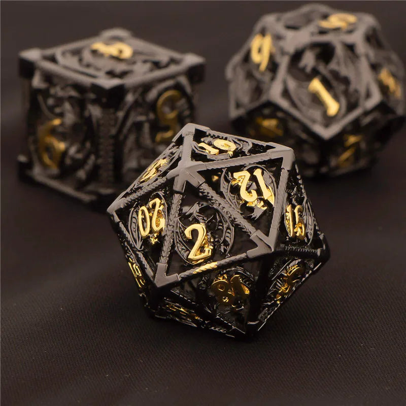 OUKELANWO DND Metal Hollow Dice Set D&amp;D, dés de jeu de rôle polyédriques, dés de donjon et de dragon D et D D20 D12 D10 D8 D6 D4