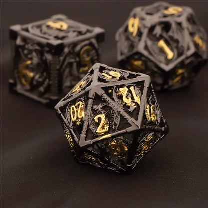 OUKELANWO DND Metal Hollow Dice Set D&amp;D, dés de jeu de rôle polyédriques, dés de donjon et de dragon D et D D20 D12 D10 D8 D6 D4