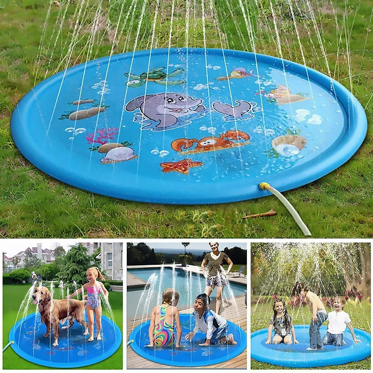 Tapis de jeu extérieur 170 cm pelouse plage animal marin gonflable jet d'eau enfants arroseur tapis de jeu tapis de jeu d'eau tapis de plage coussin jouet