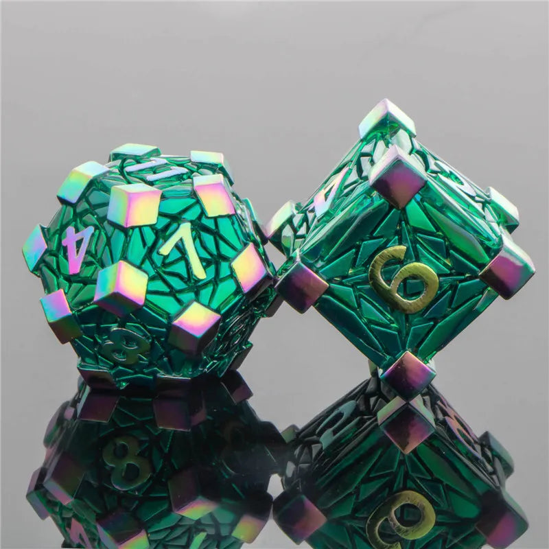 KERWELLSI DND Metal Dice Set D&D, Dungeon and Dragon Role Playing Dice, Crack Handmade RPG D and D Dice D20 D12 D10 D8 D6 D4