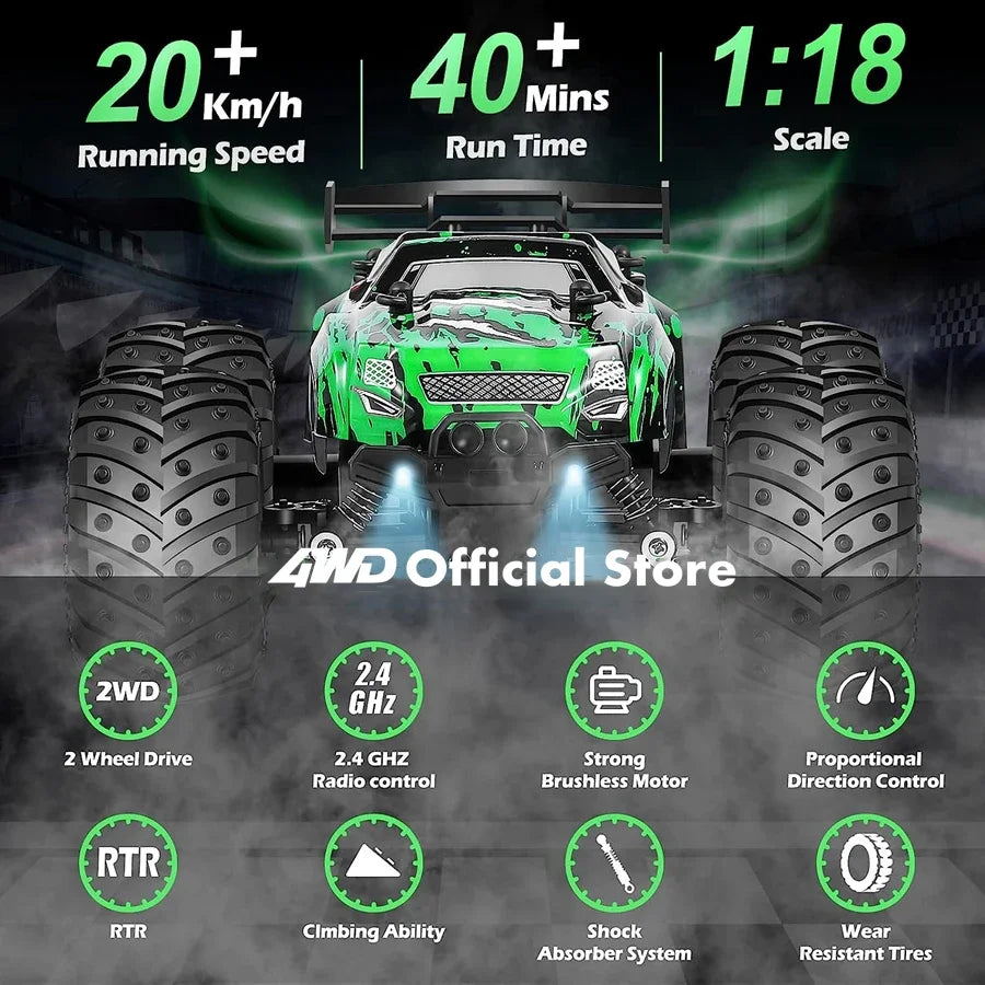 Voitures télécommandées RC pour garçons 25 KM/H Voiture rapide pour adultes RTR 2WD Off Road Monster Truck avec lumières LED Radio Jouets Cadeaux pour enfants