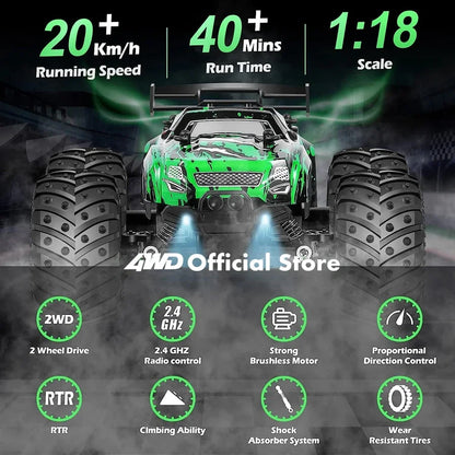 Voitures télécommandées RC pour garçons 25 KM/H Voiture rapide pour adultes RTR 2WD Off Road Monster Truck avec lumières LED Radio Jouets Cadeaux pour enfants