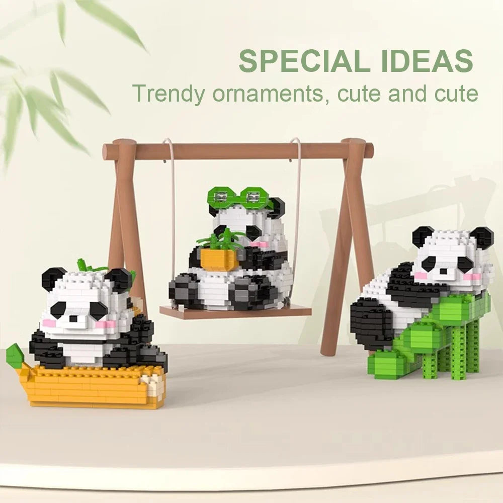 Cute Chinese Panda Building Blocks Sets DIY Educational Assembly Toys Bricks Mini Animals Model MOC Kids Christmas Birthday Gift