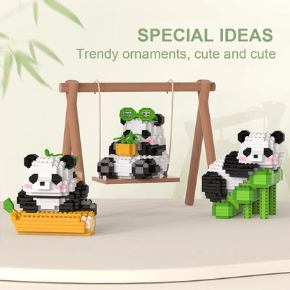 Cute Chinese Panda Building Blocks Sets DIY Educational Assembly Toys Bricks Mini Animals Model MOC Kids Christmas Birthday Gift