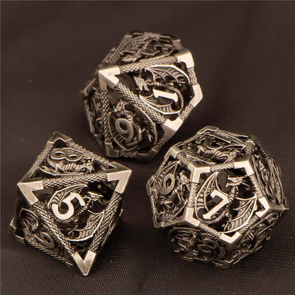 OUKELANWO DND Metal Hollow Dice Set D&amp;D, dés de jeu de rôle polyédriques, dés de donjon et de dragon D et D D20 D12 D10 D8 D6 D4