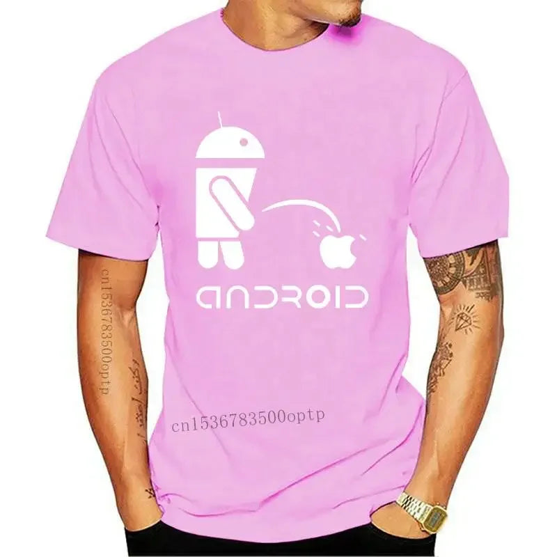 Camiseta de manga corta para hombre, camisa divertida con estampado de Logo de Robot Android, cuello redondo, 2022