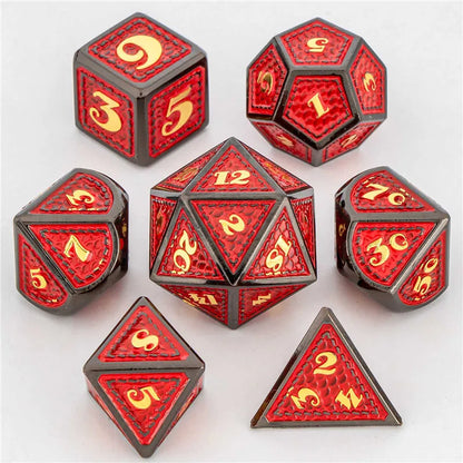 Juego de dados KERWELLSI DND D&amp;D Dungeon and Dragon, dados de metal poliédricos hechos a mano en rojo para juegos de rol RPG D20 D12 D10 D8 D6 D4