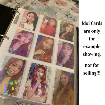 Lot de 100 pochettes holographiques pour cartes photo KPOP avec flash laser en pierres précieuses, film de protection pour cartes TCG, mignon et brillant