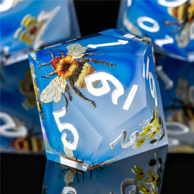 Dados adhesivos KERWELLSI DND Bees, juego de dados de resina con borde afilado para juegos de rol de mazmorras y dragones D&amp;D, dados poliédricos para juegos de rol