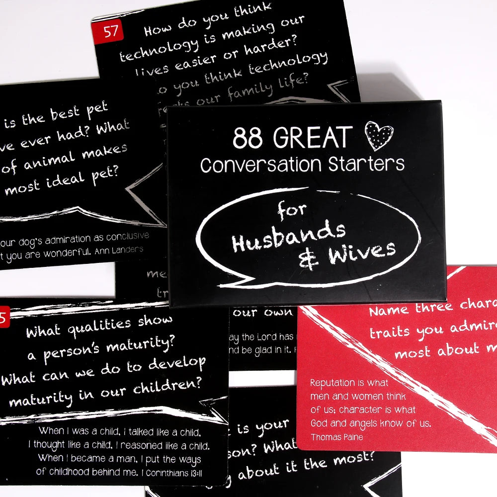 88 Great Conversation Starters For Husbands And Wives Romantic Card Game For Married Couples Christian Games Communication