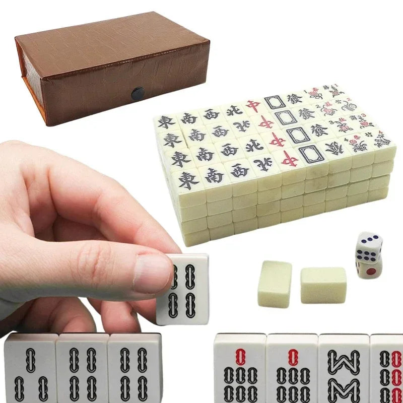 Juego de Mahjong tradicional chino, minijuego de mesa portátil de viaje, Mahjongg, juegos casuales para fiestas y viajes