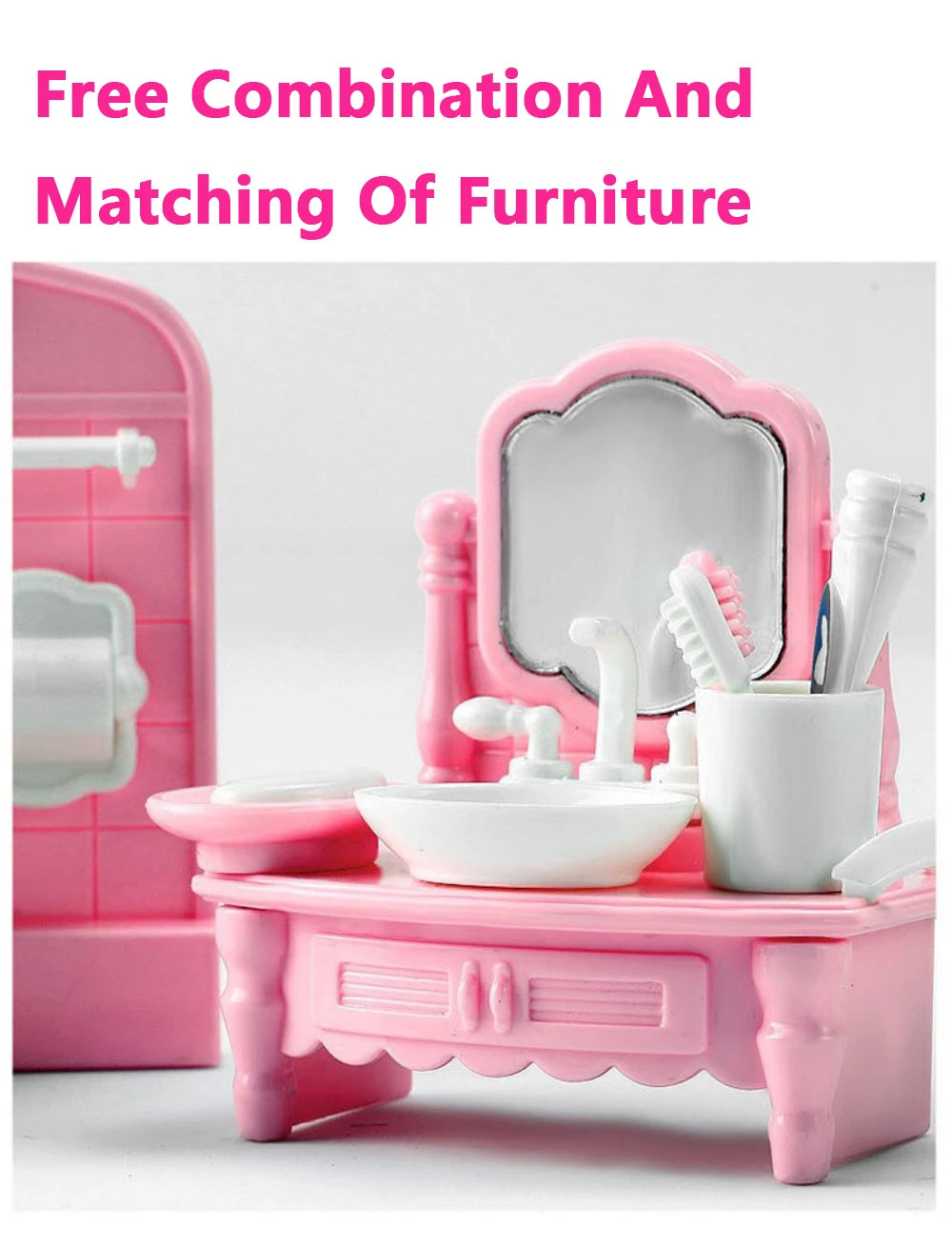 Hot Sale Cute Kawaii Pink 10 Items/Lot Miniature Dollhouse Furniture Accessory Kids Toys Kitchen Cooking Things For Girl Gifts