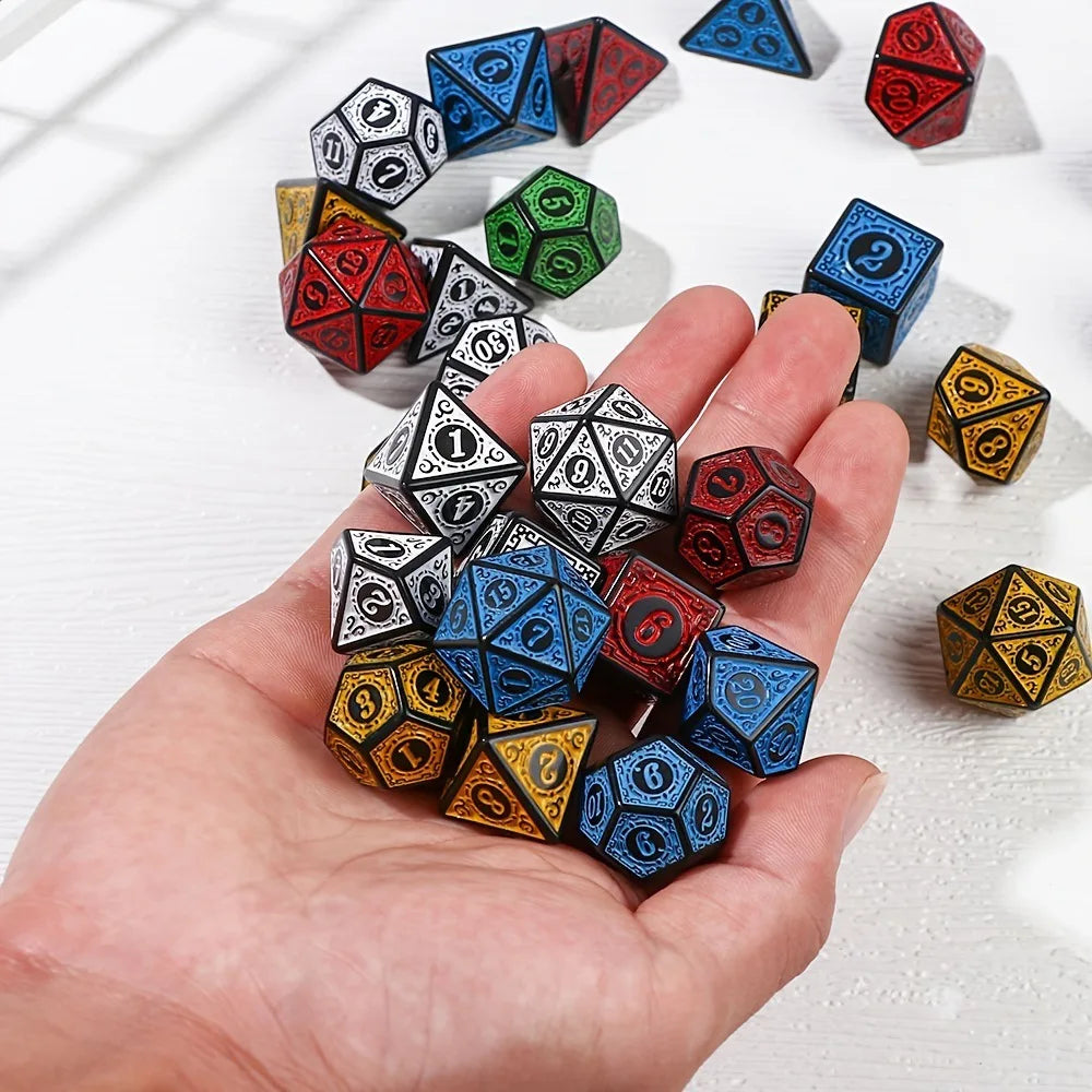 5/7 Pcs Polyhedral Carved Pattern Dice Set D4 D6 D8 D10 D% D12 D20 For Game gambling set dadi d&d purple dice set 12 sided dice