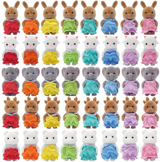 1/12 Animal de la forêt Reideer Petit bébé Vêtements colorés Chat bleu Lapin 8 pièces Miniature Maison de poupée Modèle Faire semblant de jouer Jouet de cuisine