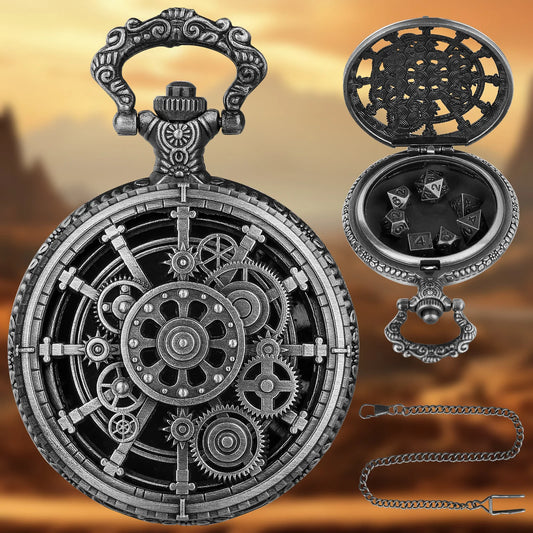 Colgante de dados para reloj de bolsillo Gear, dados DND para fiesta de Halloween y Navidad, caja hueca para reloj de bolsillo, dados de metal mini de 6 mm