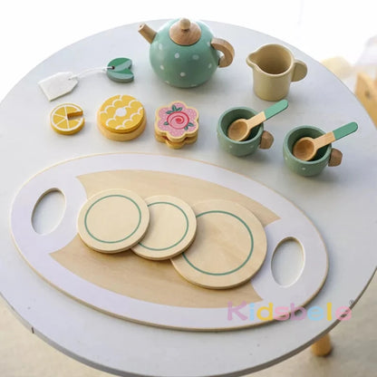 Jouets de thé en bois pour petites filles Ensembles de cuisine Accessoires de jeu avec théière Tasse à thé Jouets de jeu de rôle pour tout-petits de 3 ans et plus