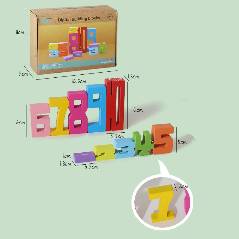 Number Blocks Montessori Wooden Toys For Kids Number 1-10 Stacking Toys For Toddlers Learning Toys Preschool Activities STEM Toy