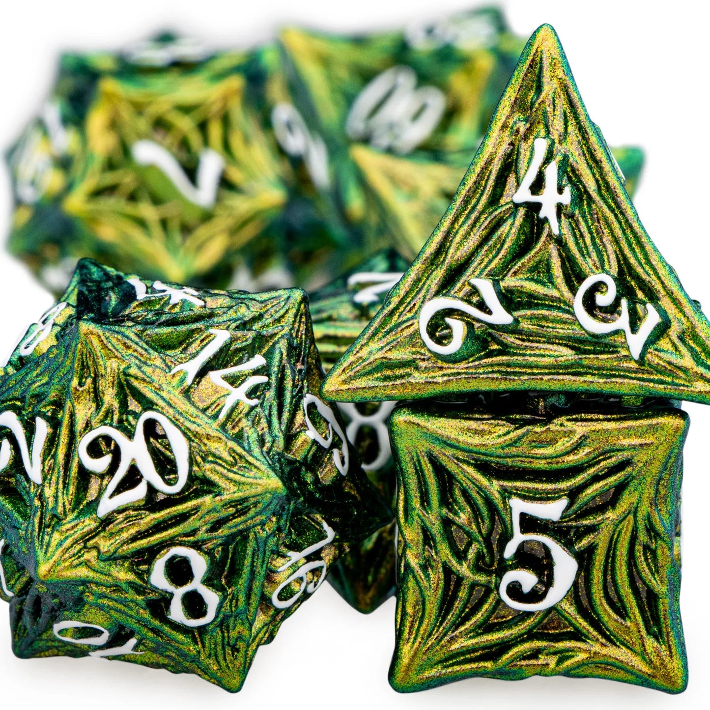 ORIFANTUO Green Tree Root Dnd Metal Dice Set D+D Polyédrique Dés Pour D&amp;D Dungeon et Dragon Pathfinder Jeux de Rôle Dés