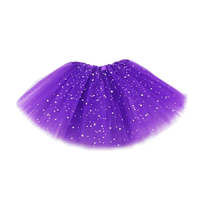 Kids Baby Star Glitter Dance Tutu Skirt For Girl Sequin 3 Layers Tulle Toddler Pettiskirt Children Chiffon 2-8T