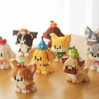 DIY Cute Dog Building Blocks Puppy Pet Model Animal Assemble Bricks Set Poodle Corgi Husky Cartoon Table Decor Gift for Kids