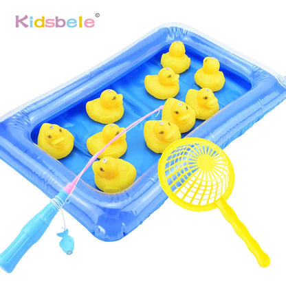 Duck Fishing Game Pond Pool With 10 Ducklings Set Magnetic Floating Toy Inflatable Pond Montessori Game Preschool Toy