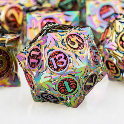 7PCS DND Metal Red Colorful RPG Polyhedral For Dungeon and Dragon Tabletop Role Playing Games D and D Dice Set D20 D12 D10 D8 D6