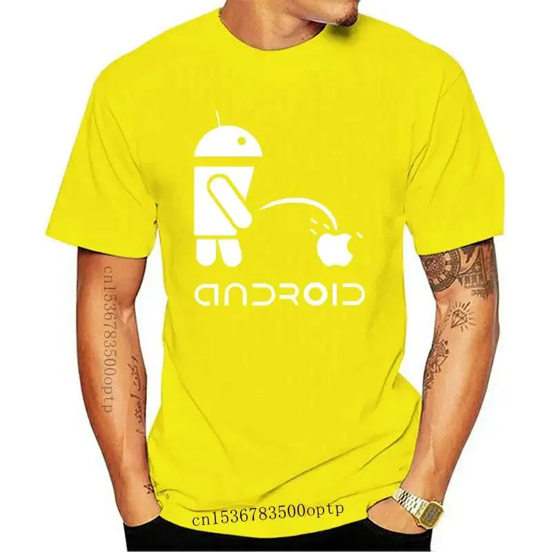 Camiseta de manga corta para hombre, camisa divertida con estampado de Logo de Robot Android, cuello redondo, 2022