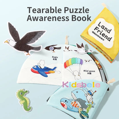 Libro de tela con forma de pata de animal en 3D para niños pequeños, lavable, Montessori, tablero de actividades para bebés, educación temprana, libro de tela rasgable