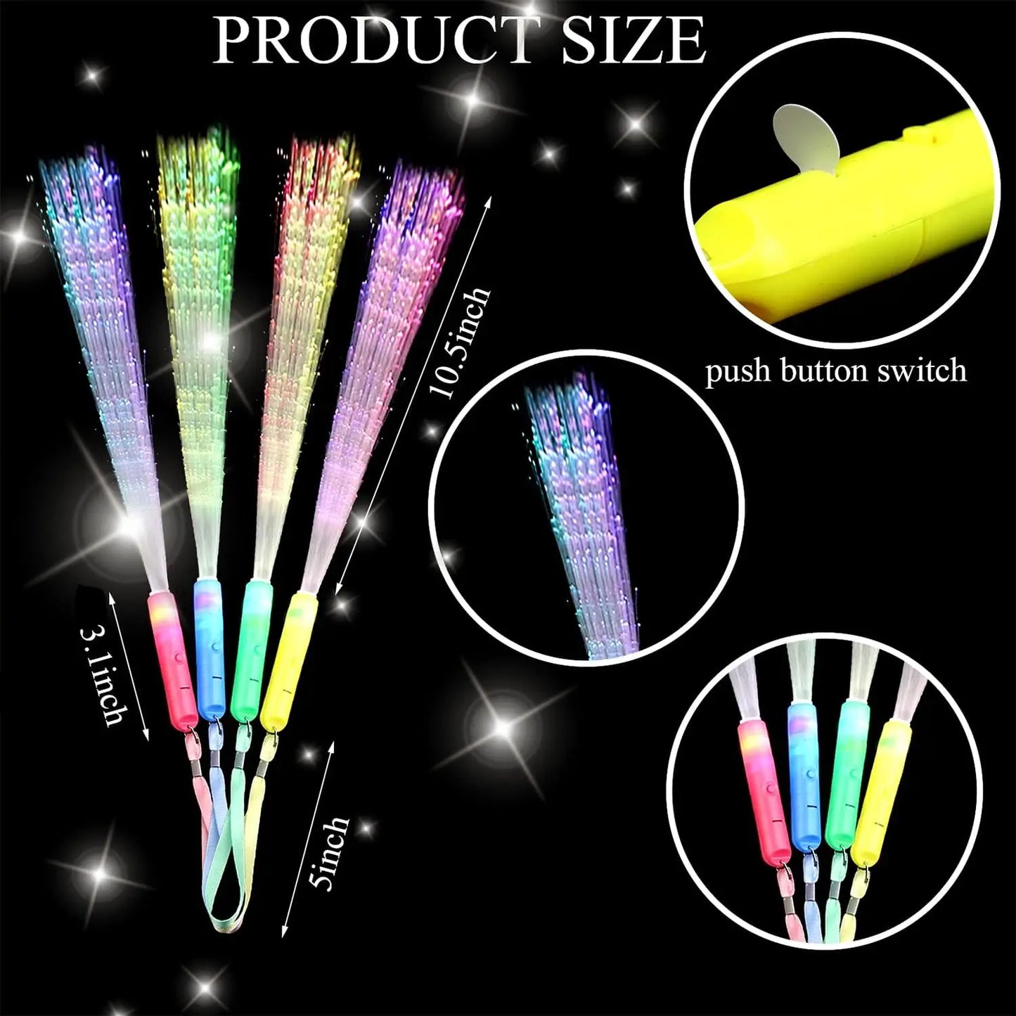 Lot de 12 bracelets LED et 12 baguettes lumineuses en fibre optique, bâtons lumineux LED clignotants colorés, baguettes lumineuses LED pour fête de mariage