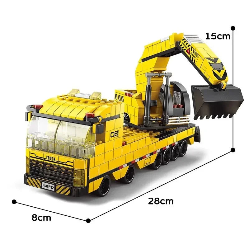 6in1 City Excavating Machinery Engineering Vehicle Crane Car Truck Material Handler Model Building Blocks Sets Bricks Toy Gift