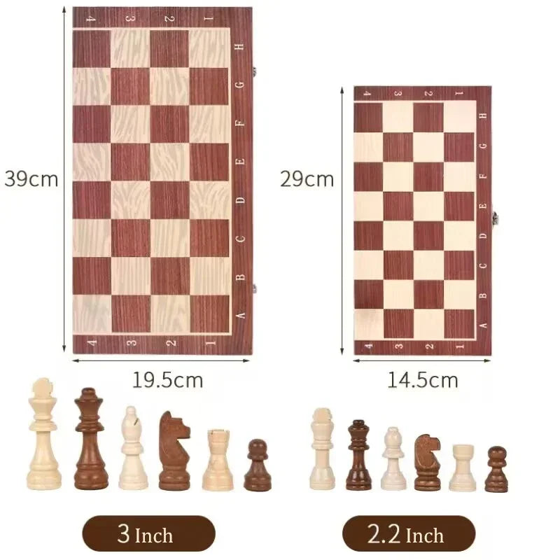 Jeu d'échecs en bois 3 en 1, backgammon, dames, jeu de société, jeux d'échecs de voyage, boîte pliable portable, divertissement, cadeau de Noël