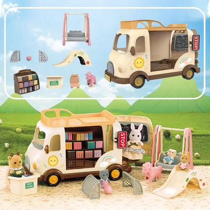 Étagère à livres pour autobus scolaire 1/12, maison de poupée, famille forestière, véhicule de vente de glaces, meubles miniatures pour fille, maison de jeu, cadeau d'anniversaire