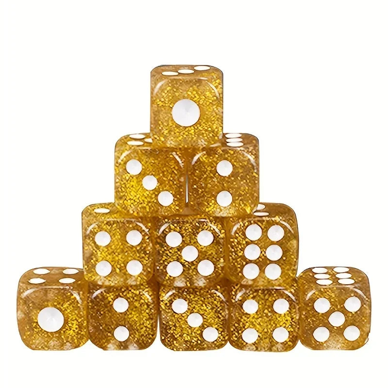 Juego de 20 dados de cebolla dorados de 16 mm con puntos de inflamación dorados, tamiz de color, dados creativos KTV, perfectos para fiestas y juegos en casa