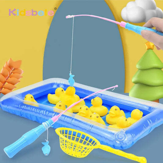 Duck Fishing Game Pond Pool With 10 Ducklings Set Magnetic Floating Toy Inflatable Pond Montessori Game Preschool Toy