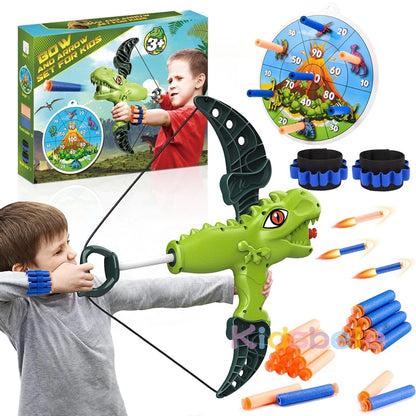 Dinosaur Bow and Arrow Archery Toy Set with 10 Suction Cup Arrows Gift for Boys Girls