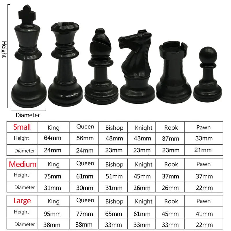 Jeu d'échecs médiéval en plastique, hauteur du roi 6,4 cm/7,5 cm/9,5 cm, pièces d'échecs internationales remplaçables, accessoires de jeux de société