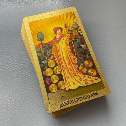 Baraja de tarot rusa con lámina de oro en caja para principiantes, cartas de oráculo, adivinación, adivinación, tarot clásico, 12 x 7 cm