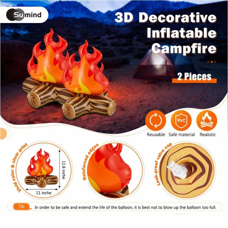 Simulation de feu de camp gonflable, accessoires de camping, jouets créatifs, accessoires de décoration de fête de feu de camp familial, modèle de jouet gonflable de feu de camp