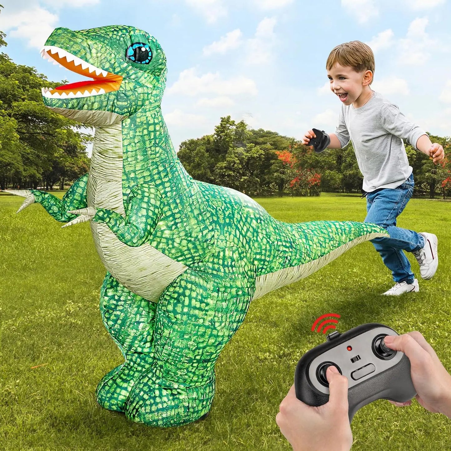 Jouet de dinosaure gonflable télécommandé 2,4 GHz pour enfants, jouet électrique réaliste avec rotation à 360 °, cadeaux d'anniversaire pour garçons