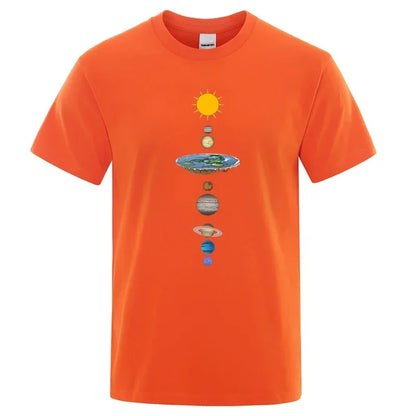 T-shirt à manches courtes pour homme, imprimé planètes du système solaire cosmique, décontracté, ample, surdimensionné, en coton, pour l'été