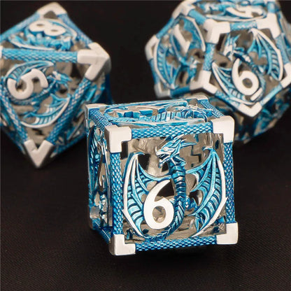 OUKELANWO DND Metal Hollow Dice Set D&amp;D, dés de jeu de rôle polyédriques, dés de donjon et de dragon D et D D20 D12 D10 D8 D6 D4