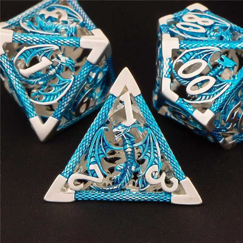 OUKELANWO DND Metal Hollow Dice Set D&amp;D, dés de jeu de rôle polyédriques, dés de donjon et de dragon D et D D20 D12 D10 D8 D6 D4