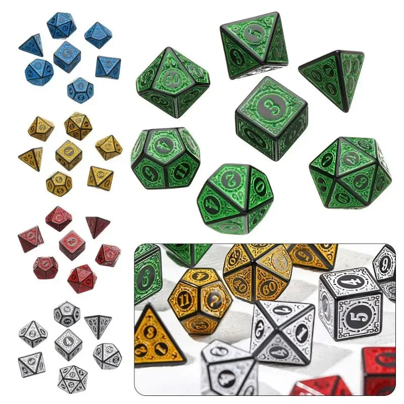 Juego de dados de 7 dados multicaras para juegos de rol, dados poliédricos D4 D6 D8 D10 D12 D20 para juegos de rol, accesorios DND