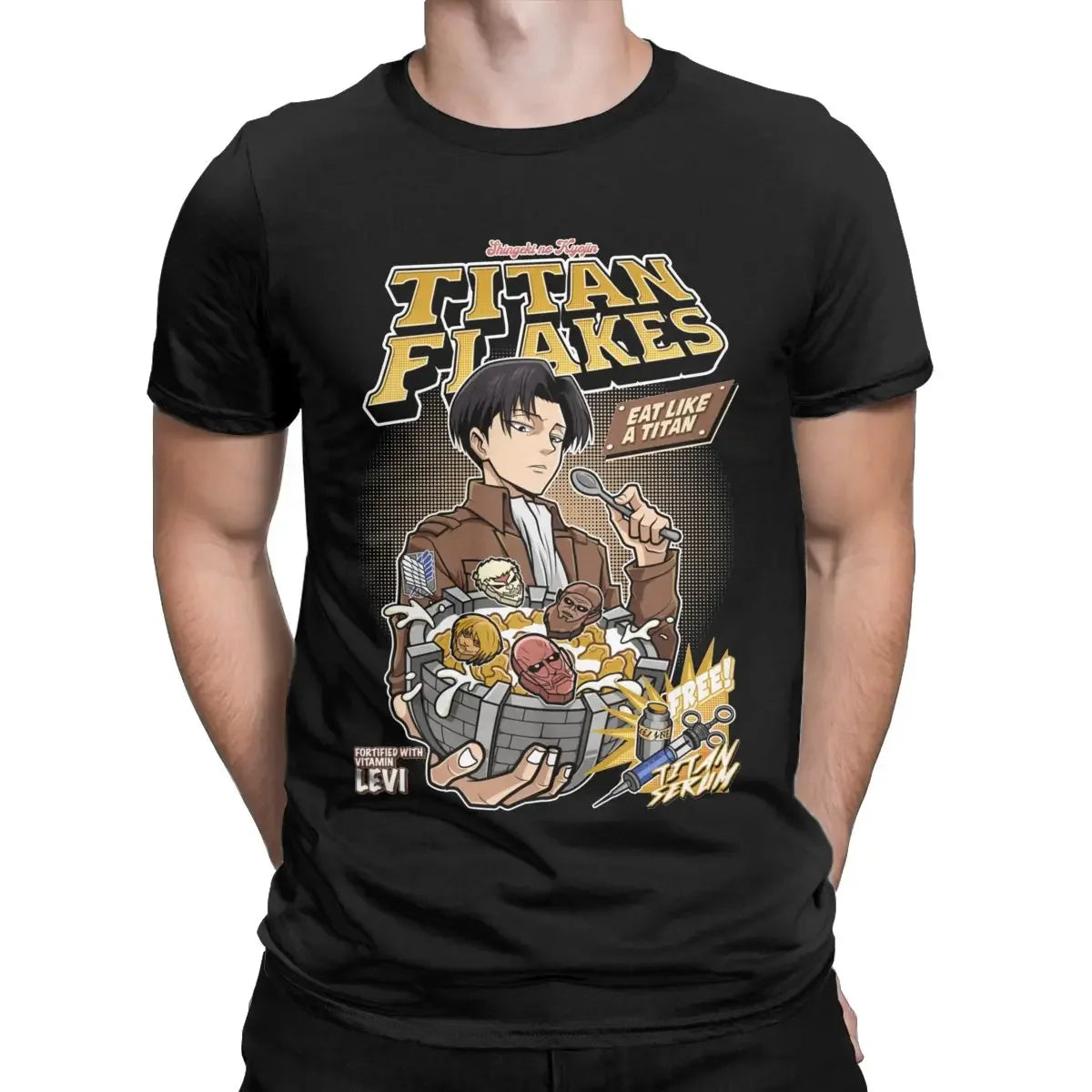 Camiseta Titan Flakes L-Levi Ackermans para hombre, camisetas casuales de algodón, camisetas de anime con cuello redondo, ropa de manga corta de verano