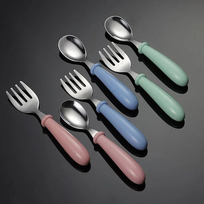 Baby Feeding Tableware Set Children Utensil Stainless Steel Toddler Dinnerware Cutlery Cartoon Infant Food Feeding Spoon Fork