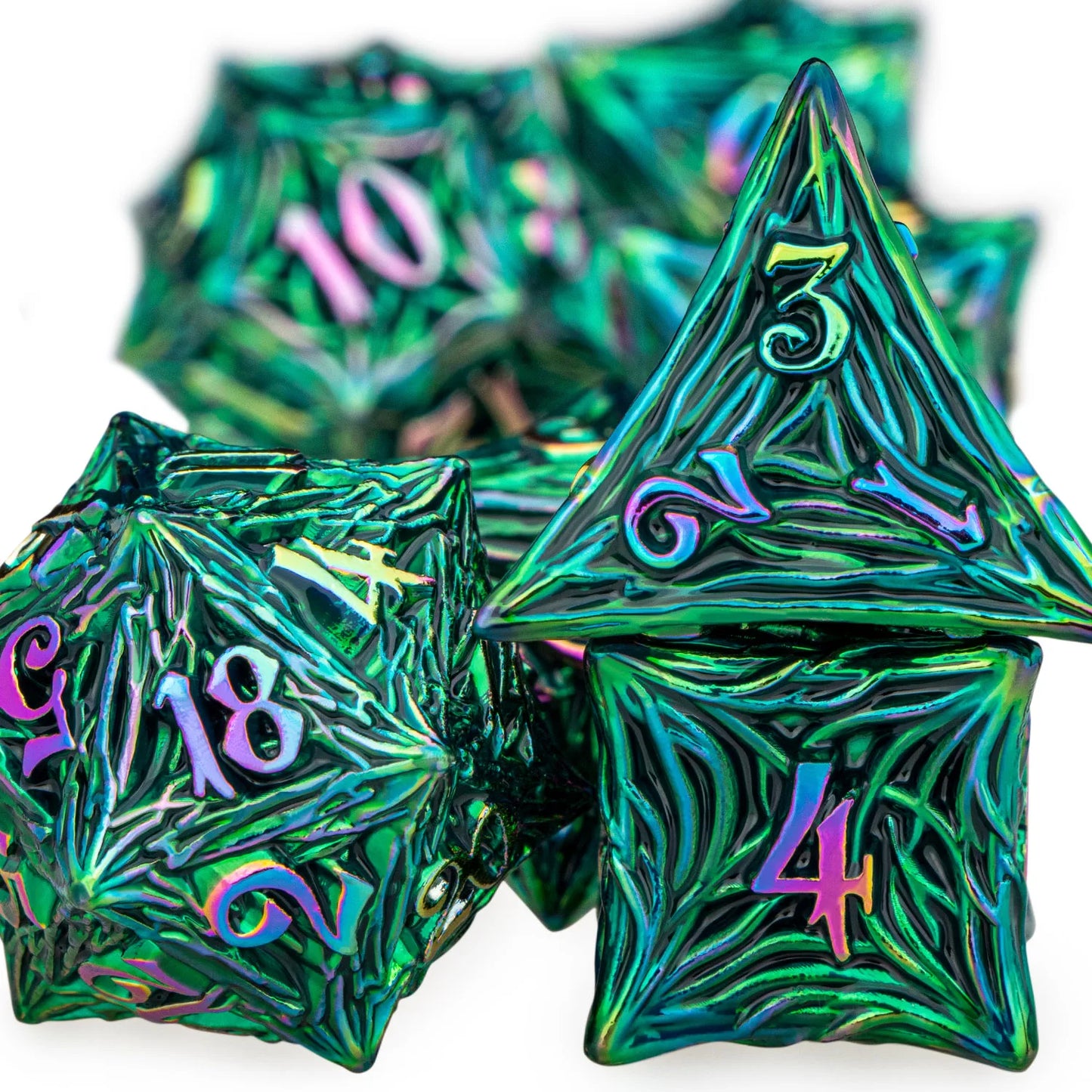 ORIFANTUO 7CPS Dés en métal colorés verts Dnd Dés polyédriques D&amp;D pour jeux de rôle Dnd Dungeon et Dragon Pathfinder